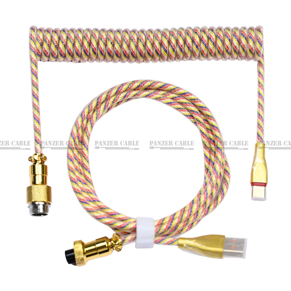 Dây cáp bàn phím cơ type C custom chất liệu dù siêu bền, dạng xoắn lò xo kết nối siêu nhanh Coiled Cables Yorn Store Hàng Chính Hãng