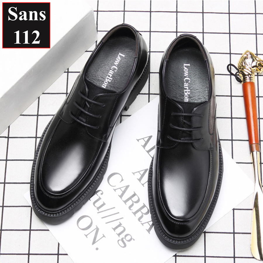 Giày da nam tăng chiều cao 10cm Sans112 da bò giầy tây đế độn gót size 37 cao cấp da bóng 9cm đám cưới chú rể mặc vest