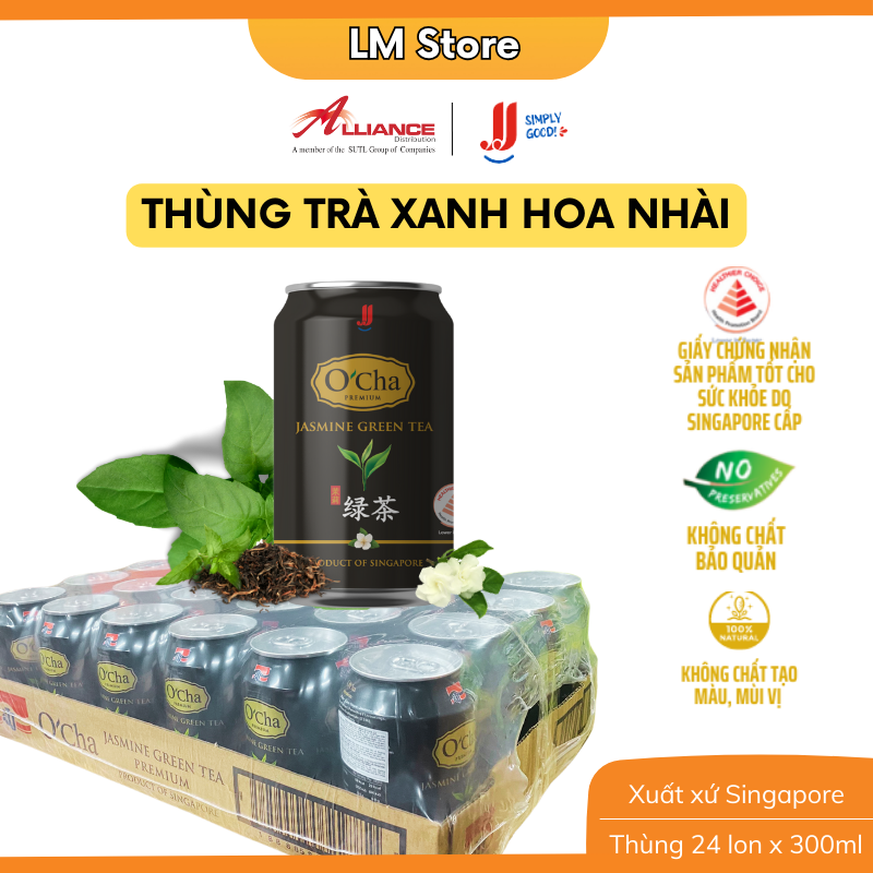 (Chính hãng) Thùng T rà Xanh Hoa Nhài JJ (24 Lon x 300ml) - Thương hiệu Singapore