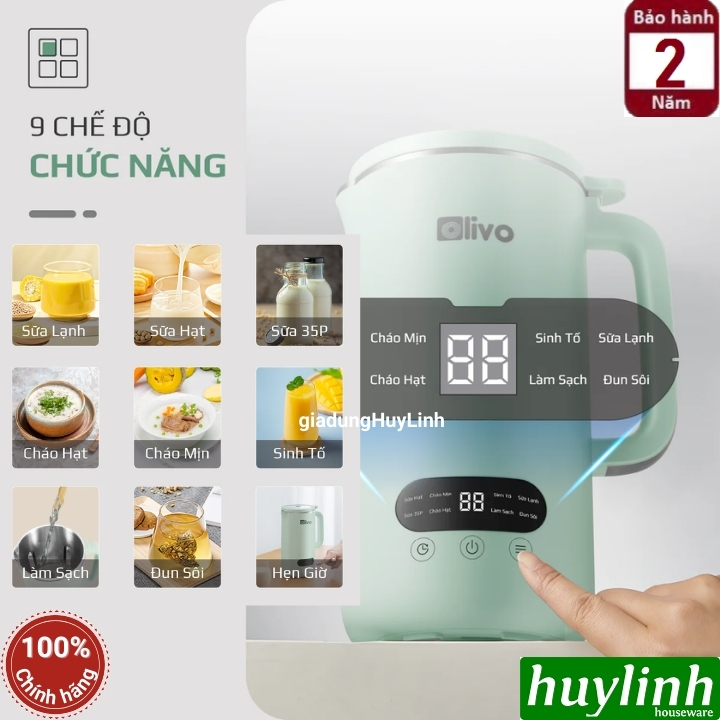 Máy xay nấu sữa hạt mini Olivo CB1000 - Dung tích 1000ml - 9 Chức năng - Hàng chính hãng