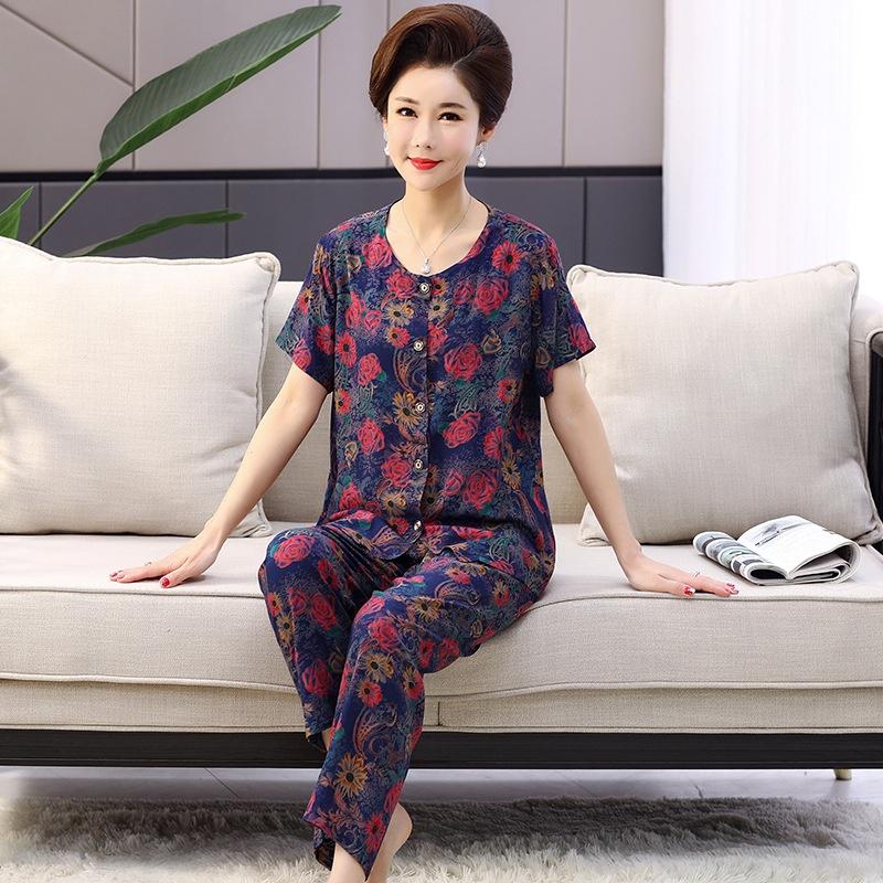 Đồ Bộ Trung Niên - Set Mặc Nhà Áo Ngắn Quần Dài Nhiều Màu Hoạ Tiết Vải Lanh Sợi Tự Nhiên CDDT01