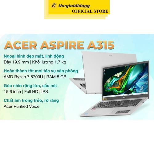 Laptop Acer Aspire 3 A315 44P R9W8 R7 5700U/8GB/512GB/Win11 (NX.KSJSV.002) - Hàng Chính Hãng