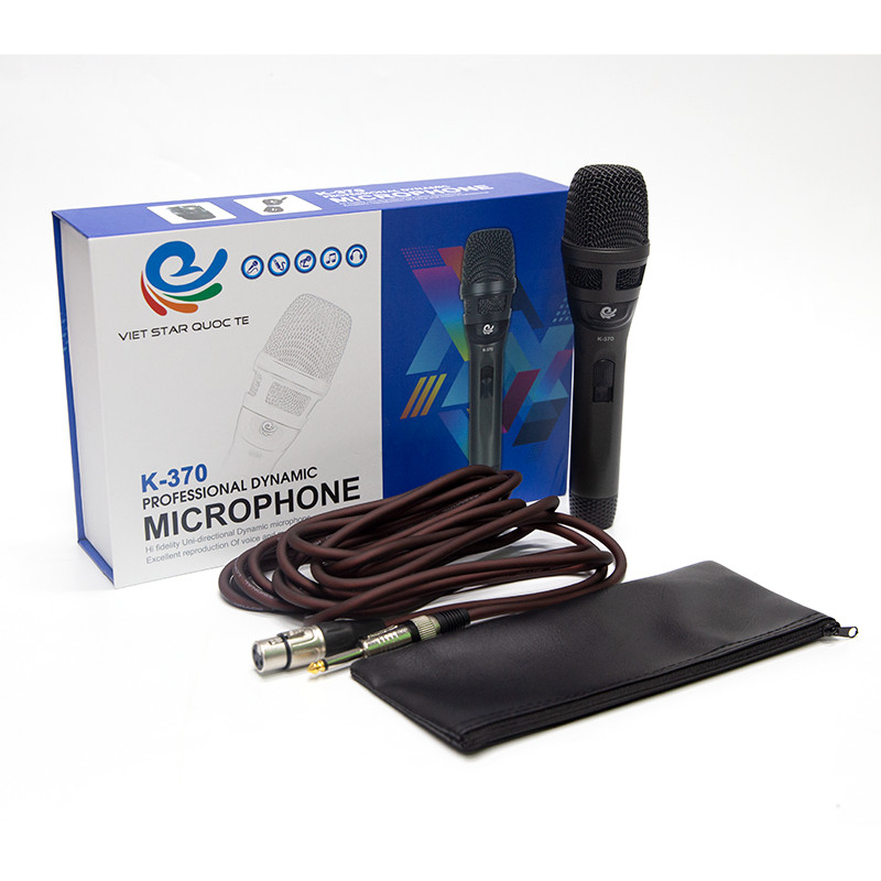 Bộ 1 Micro Karaoke Có Dây Cực Hay, Hút Âm Tốt - Vỏ Hợp Kim Sơn Tĩnh Điện Chống Rơi Vỡ, Model K370 - Chính Hãng