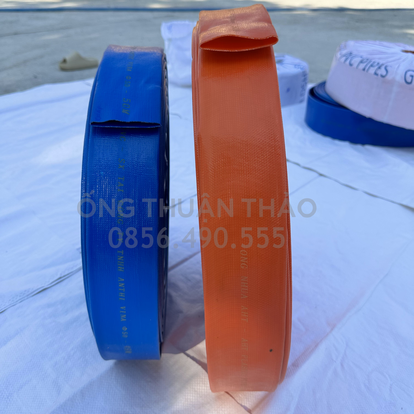 Ống nhựa, ống bạt vàng cam phi 76mm cuộn 20M - Ống bạt mềm cốt dù THUẬN THUẬN THẢO