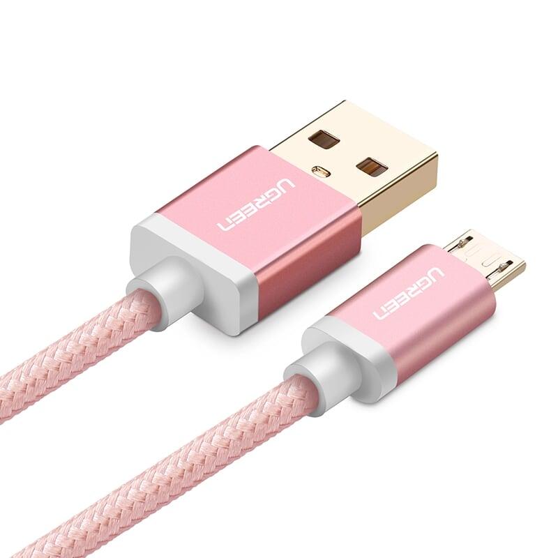 Ugreen UG30664US134TK 0.5M màu Hồng Cáp sạc truyền dữ liệu USB 2.0 sang MICRO USB đầu mạ vàng - HÀNG CHÍNH HÃNG