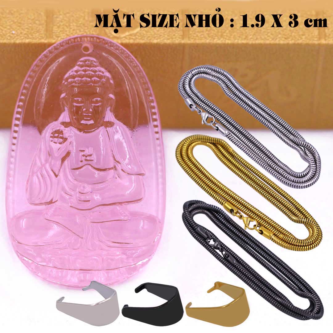 Mặt Phật A di đà pha lê hồng 1.9cm x 3cm  kèm vòng cổ dây chuyền inox rắn vàng + móc inox vàng, Phật bản mệnh, mặt dây chuyền