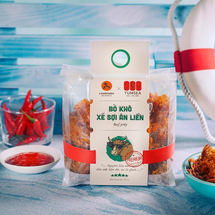 Bò khô xé sợi ăn liền Yumsea, 450g, bịch, mẫu mawashi L'angfarm