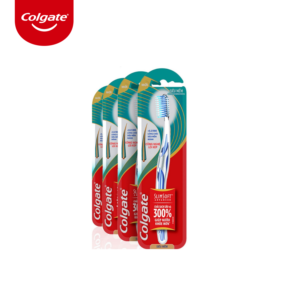 Bộ 4 bàn chải đánh răng Colgate Slimsoft Advanced lõi kép siêu mềm mảnh (Màu ngẫu nhiên)