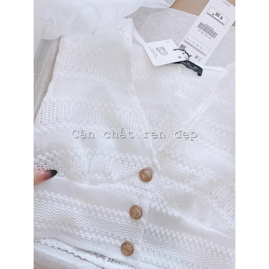 SET REN TRẮNG CỔ V MIX CHÂN VÁY