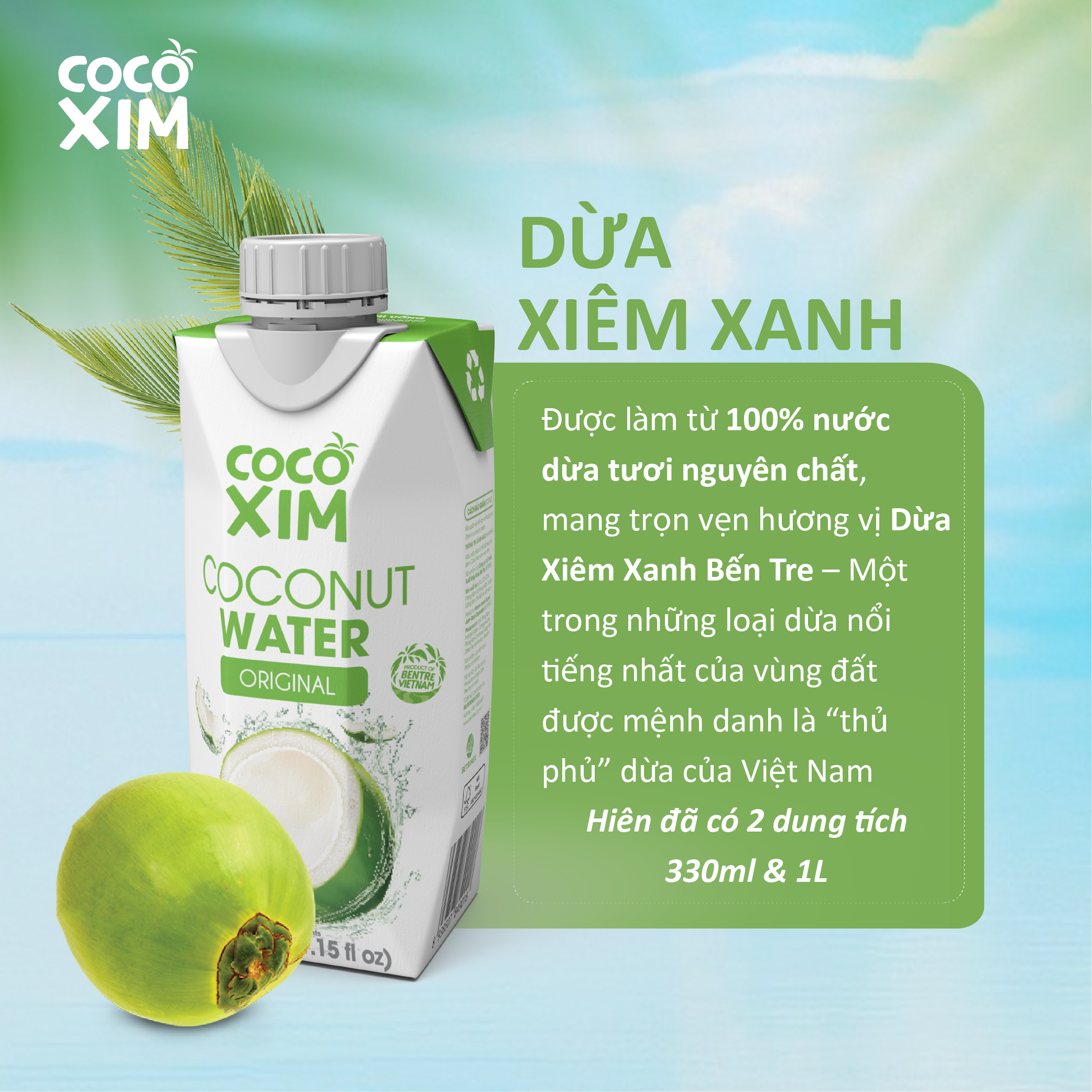 COMBO 3 Hộp Nước dừa đóng hộp Cocoxim Xanh dung tích 330ml/Hộp