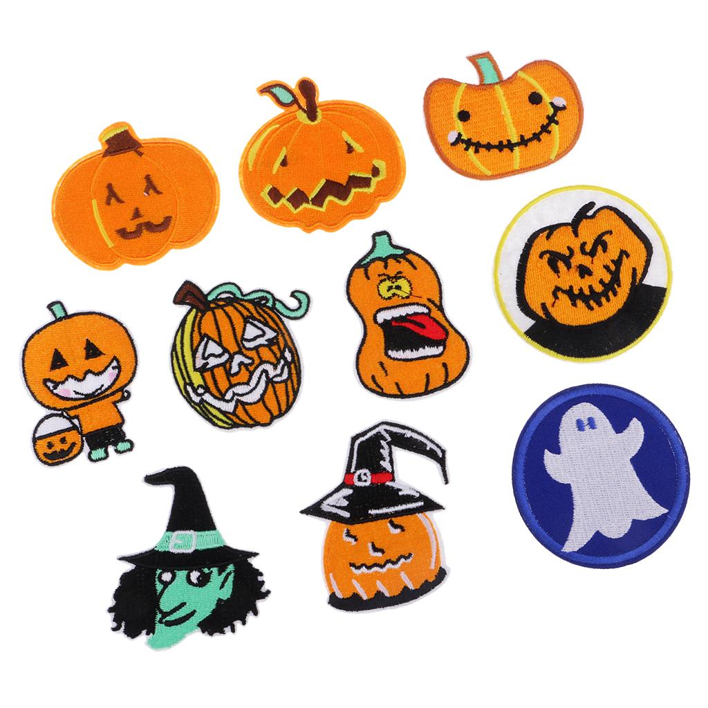 10 Chiếc Halloween Thêu May Sắt Trên Miếng Dán Huy Hiệu Túi Quần Áo Appliques