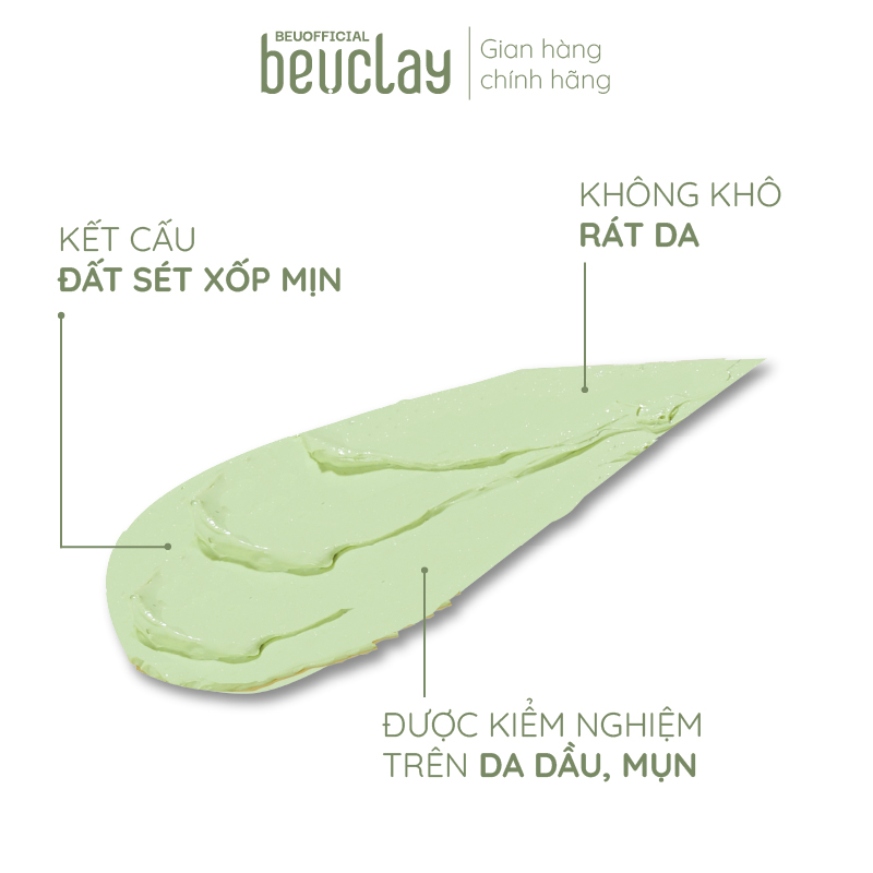 Mặt nạ bùn đất sét BEUCLAY trà xanh sáng da, se khít lỗ chân lông, kiểm soát dầu, ngăn ngừa mụn cám mụn đầu đen