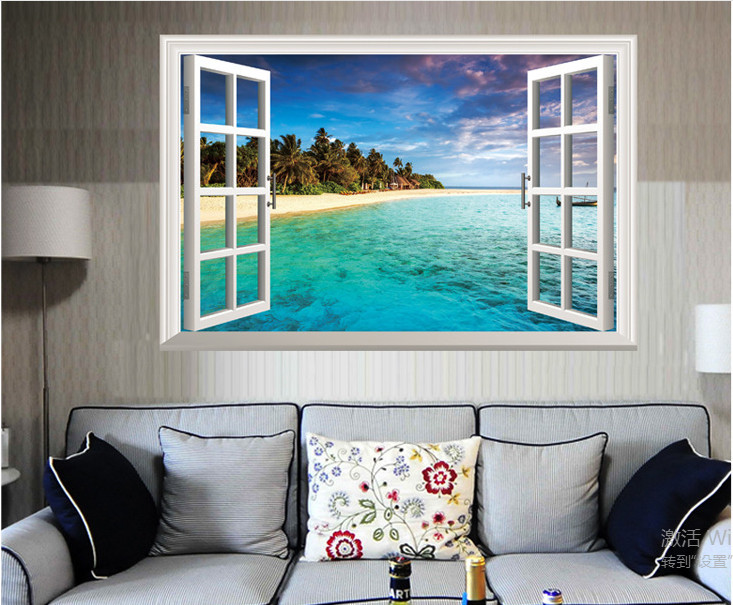 Decal Trang Trí Cửa Sổ Bãi Biển Bờ Cát Trắng