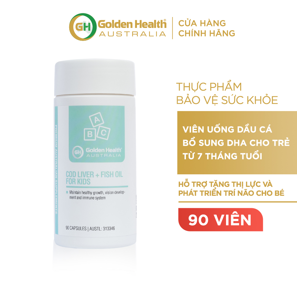 Viên uống dầu cá bổ sung DHA cho trẻ từ 7 tháng tuổi Golden Health Cod Liver Fish Oil For Kids