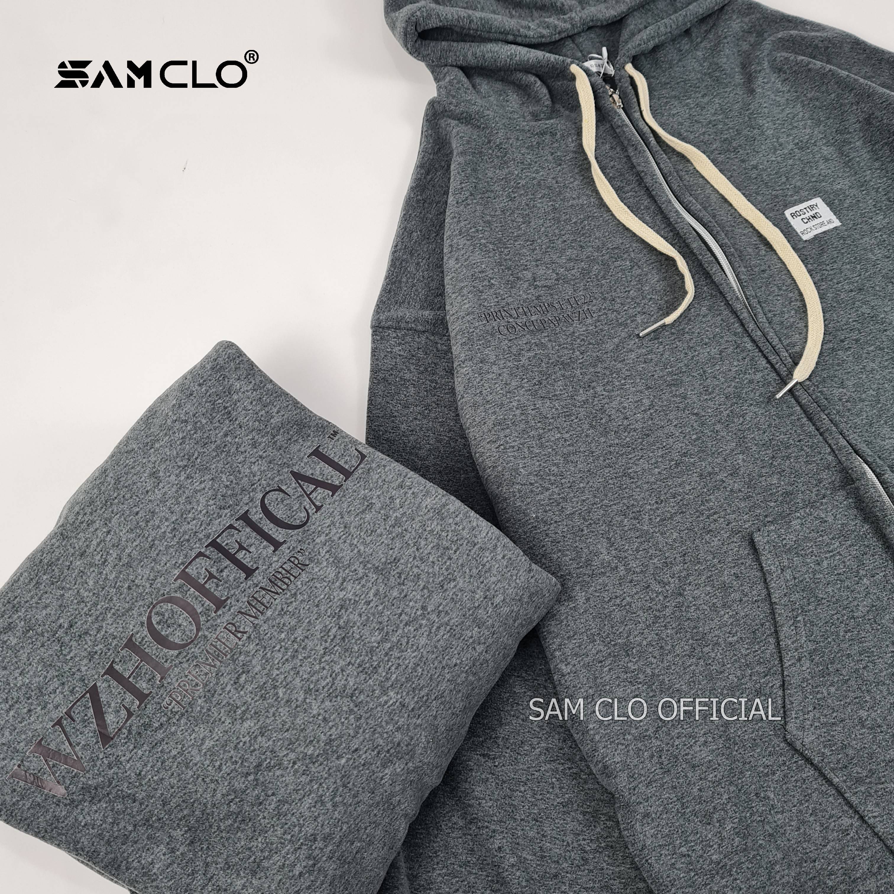 ÁO KHOÁC NỈ SAM CLO nữ freesize hoodie có khóa kéo tay dài thu đông dáng unisex LOGO TRẮNG ROSTIRY CHND