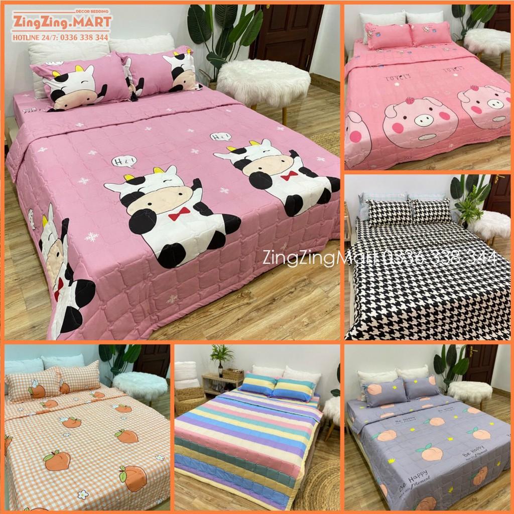 Bộ 5 Món Chăn Hè Ga Gối Kèm Vỏ Gối Ôm Poly kích thước M2/M6/M8/2M2 Mẫu Bò Xám