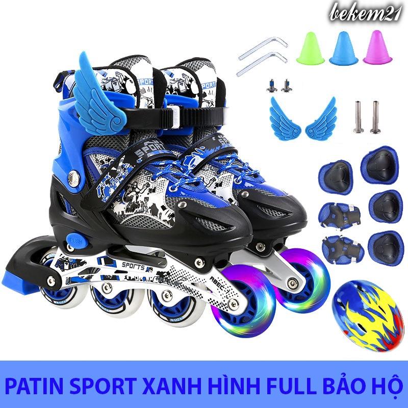 Giày Patin trẻ em Sport 2 lớp flash,khung hợp kim, tặng FULL 20 món bảo hộ và phụ kiện