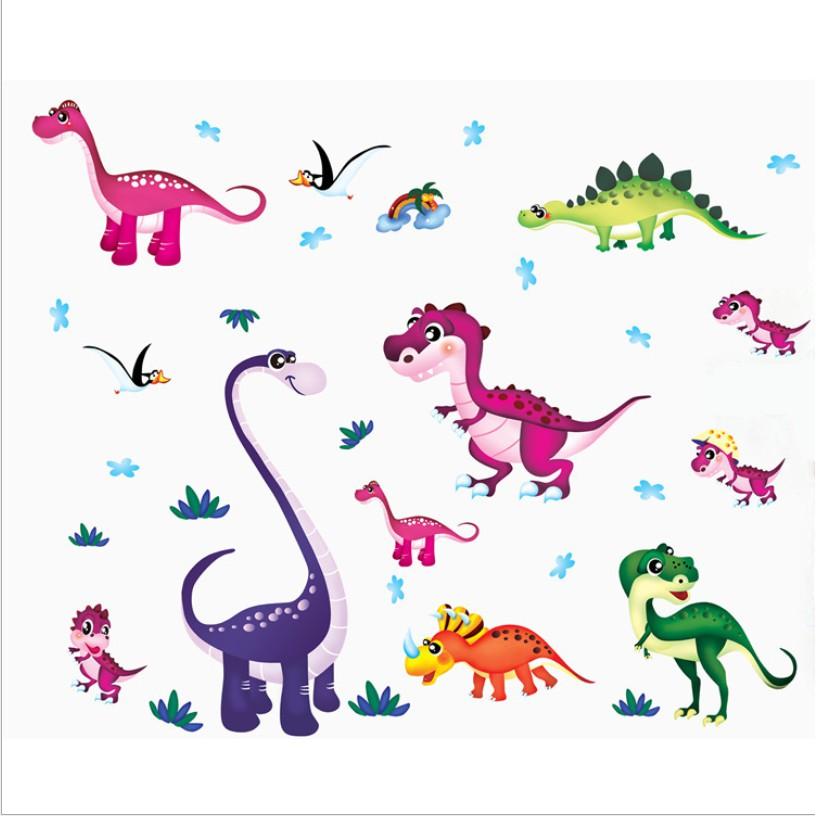 Decal trang trí tường - Khủng long sắc màu 02