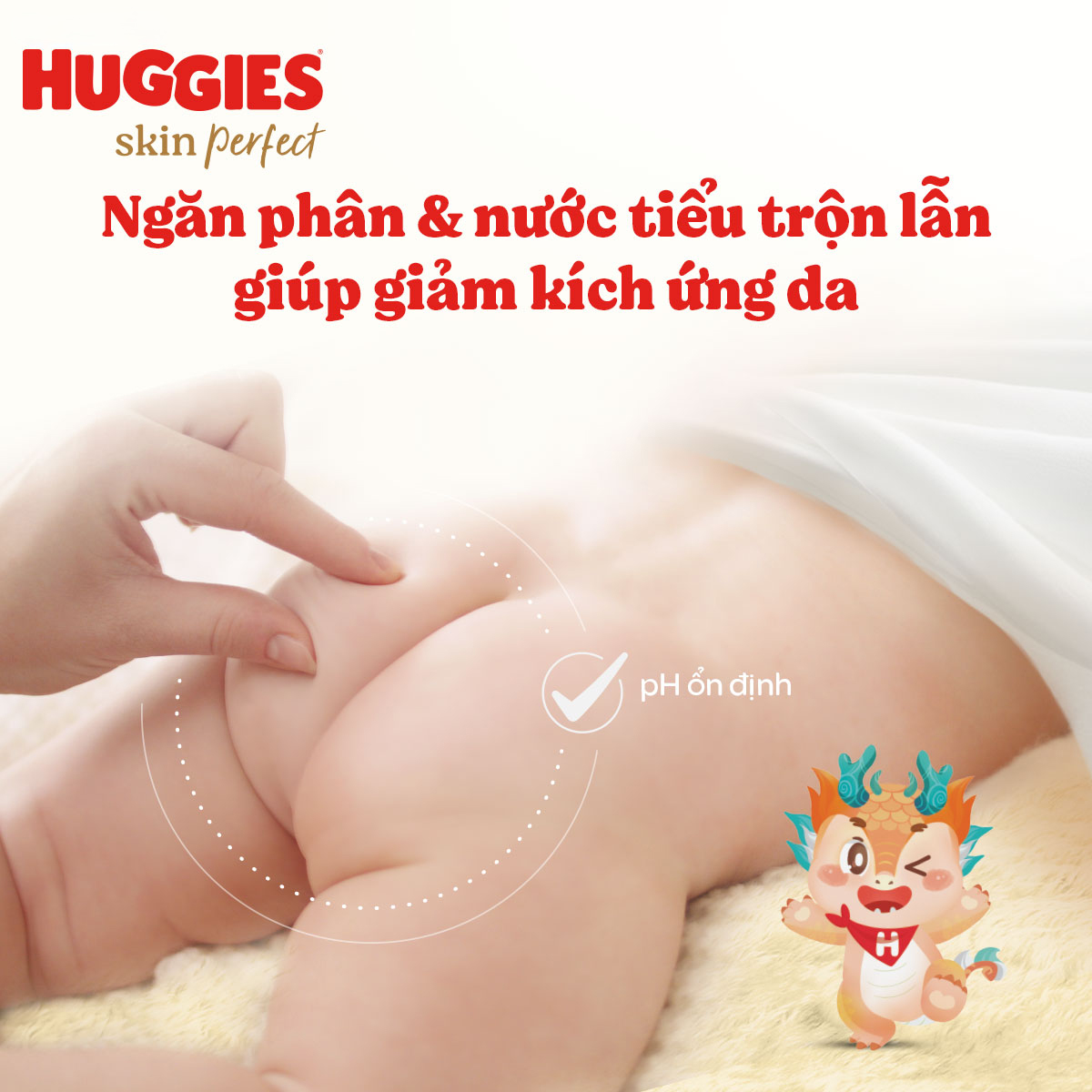Tã quần Huggies Skin Perfect phiên bản Rồng giới hạn Mega Jumbo L88+4 miếng với 2 vùng thấm giảm kích ứng da