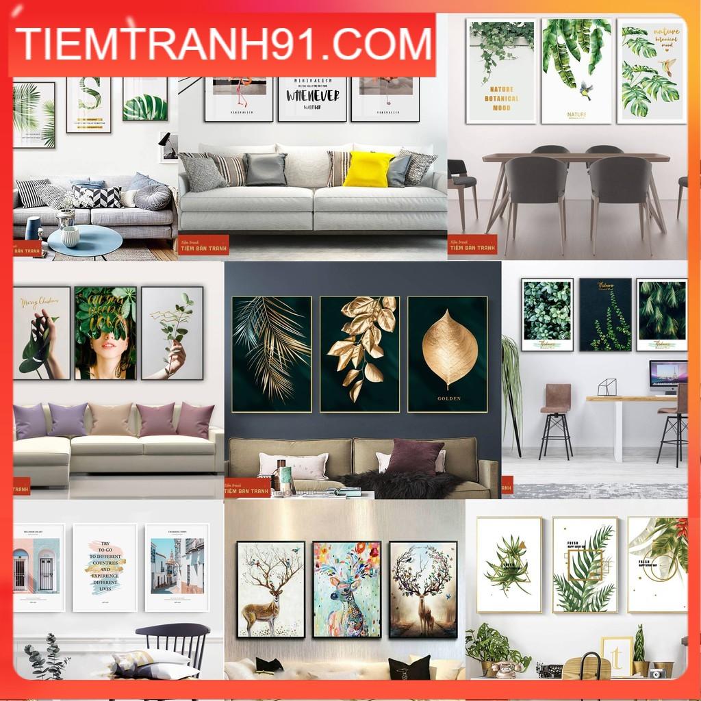 Tranh Giá Rẻ L2 - Size Nhỏ Bộ 3 Tranh canvas in theo yêu cầu, viền đen khung gỗ, tặng kèm đinh treo