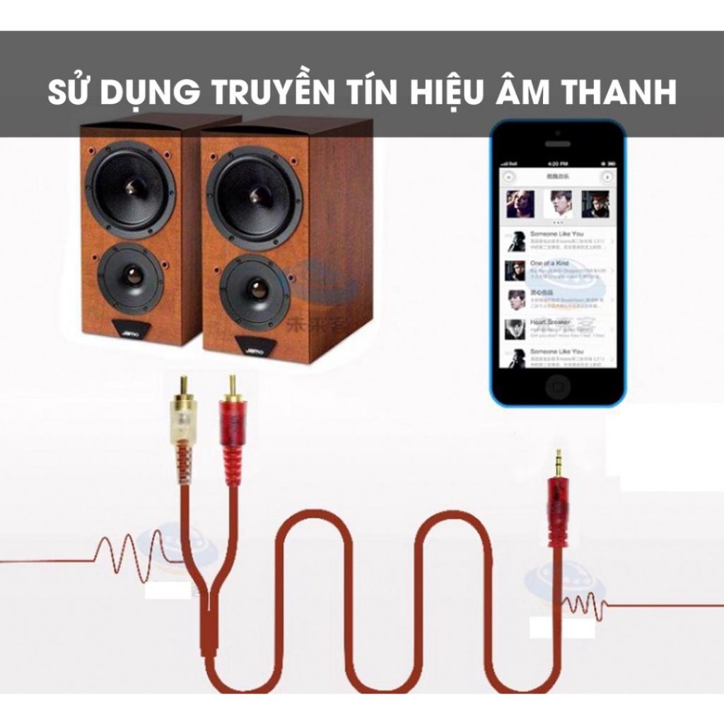 Dây tín hiệu đầu vào 3.5mm ra 2 đầu bông sen (AV/RCA) dài 1.5m - dây mềm, lõi đồng tốt # phụ kiện âm thanh