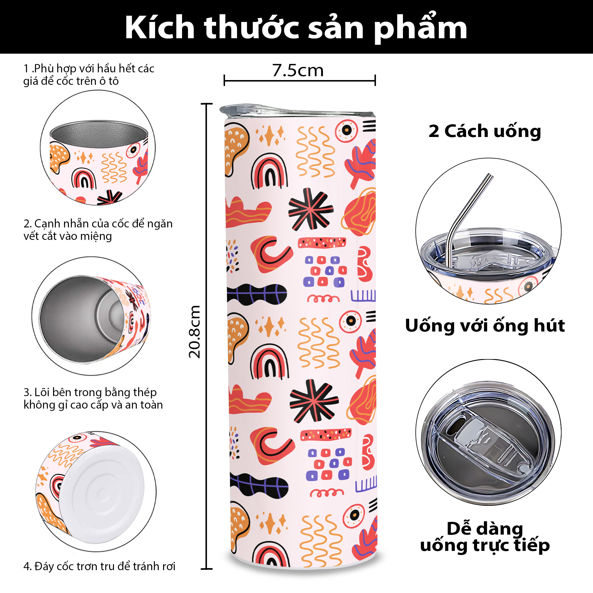 Bình nước giữ nhiệt thép không gỉ SUS304 họa tiết độc đáo - Ly giữ nhiệt họa tiết độc đáo - Bình Nước Giữ Nhiệt SUS304 - 600ml