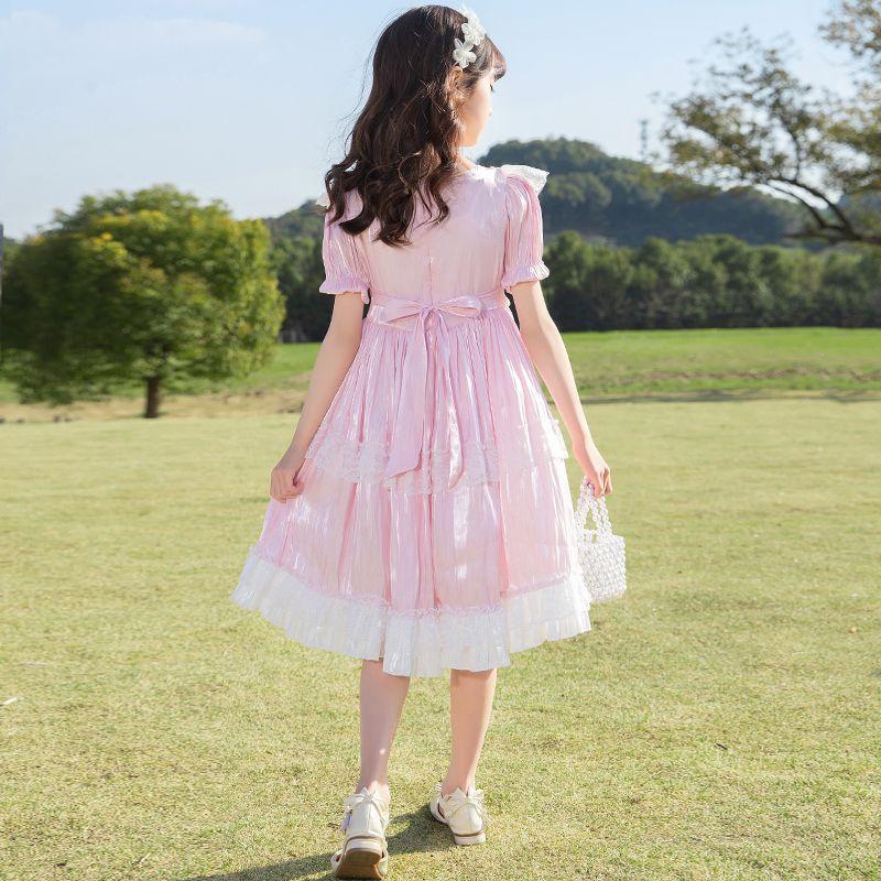 DONGSHOP Váy mùa hè cho bé gái 2023 Váy mùa hè Mid-Boy phong cách phương Tây phiên bản Hàn Quốc cho trẻ em Lolita váy công chúa ngọt ngào