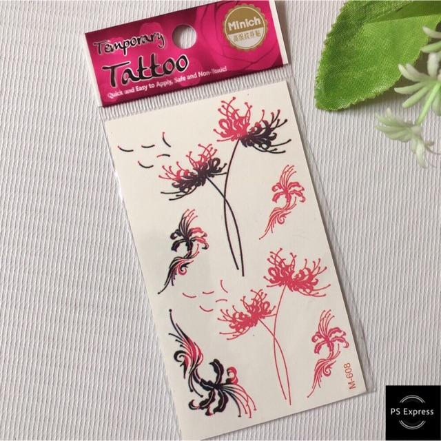 Combo 6 tấm hình xăm dán tattoo cao cấp 10x6cm HOA BỈ NGẠN SIÊU XINH XẮN