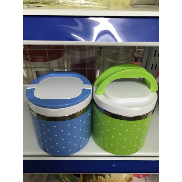 Cặp lồng inox giữ nhiệt chấm bi 1 tầng có quai xách