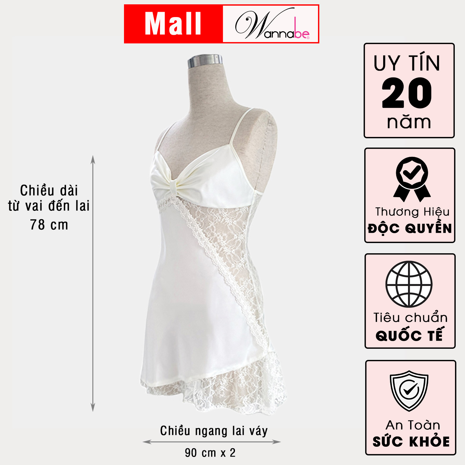Đầm ngủ phi lụa cao cấp Wannabe DNS29 phối ren sườn nữ tính nhẹ nhàng