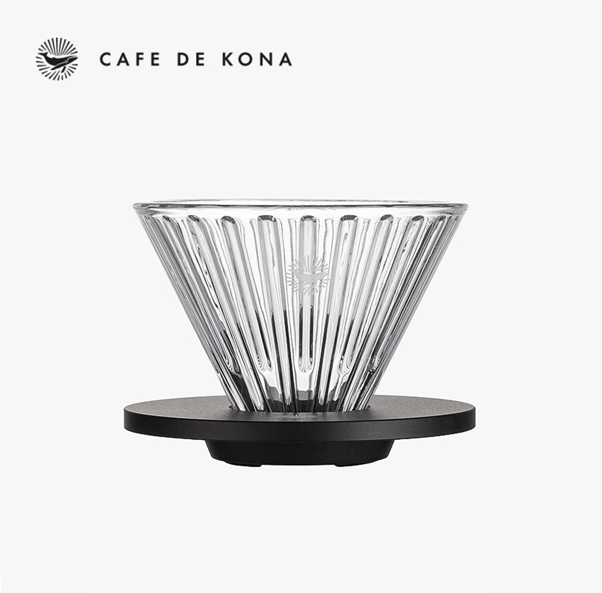 Phễu thuỷ tinh V60 rãnh thẳng đế nhôm Cafede Kona