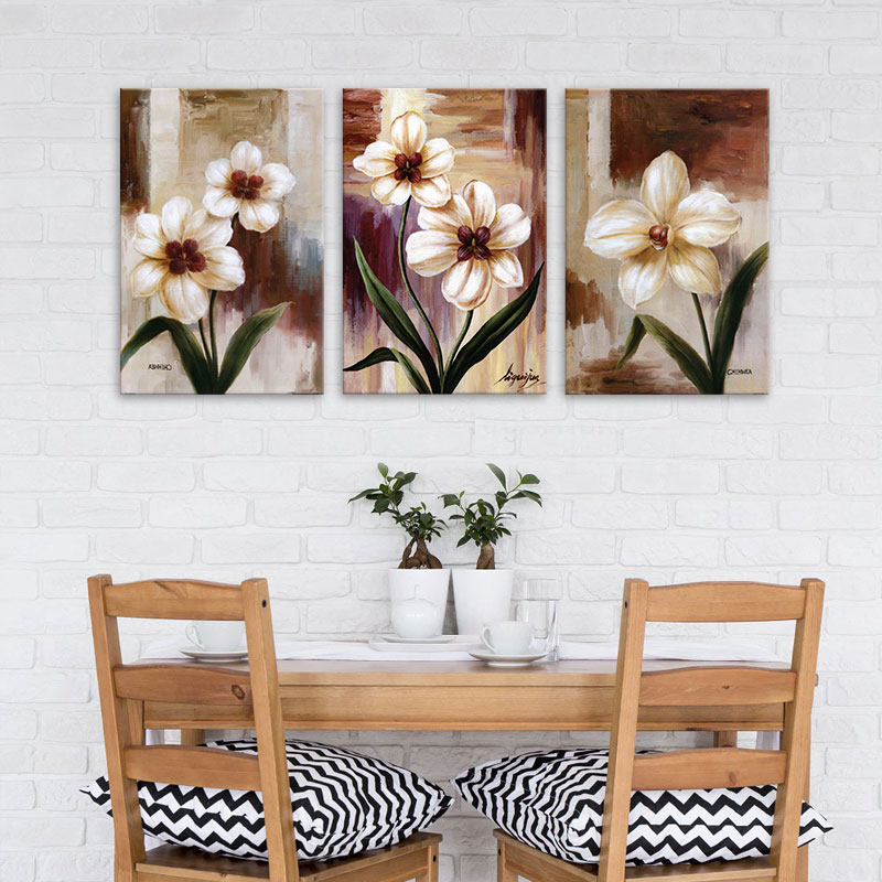 Bộ 3 tranh hoa lá in sơn dầu canvas – MDF W1783