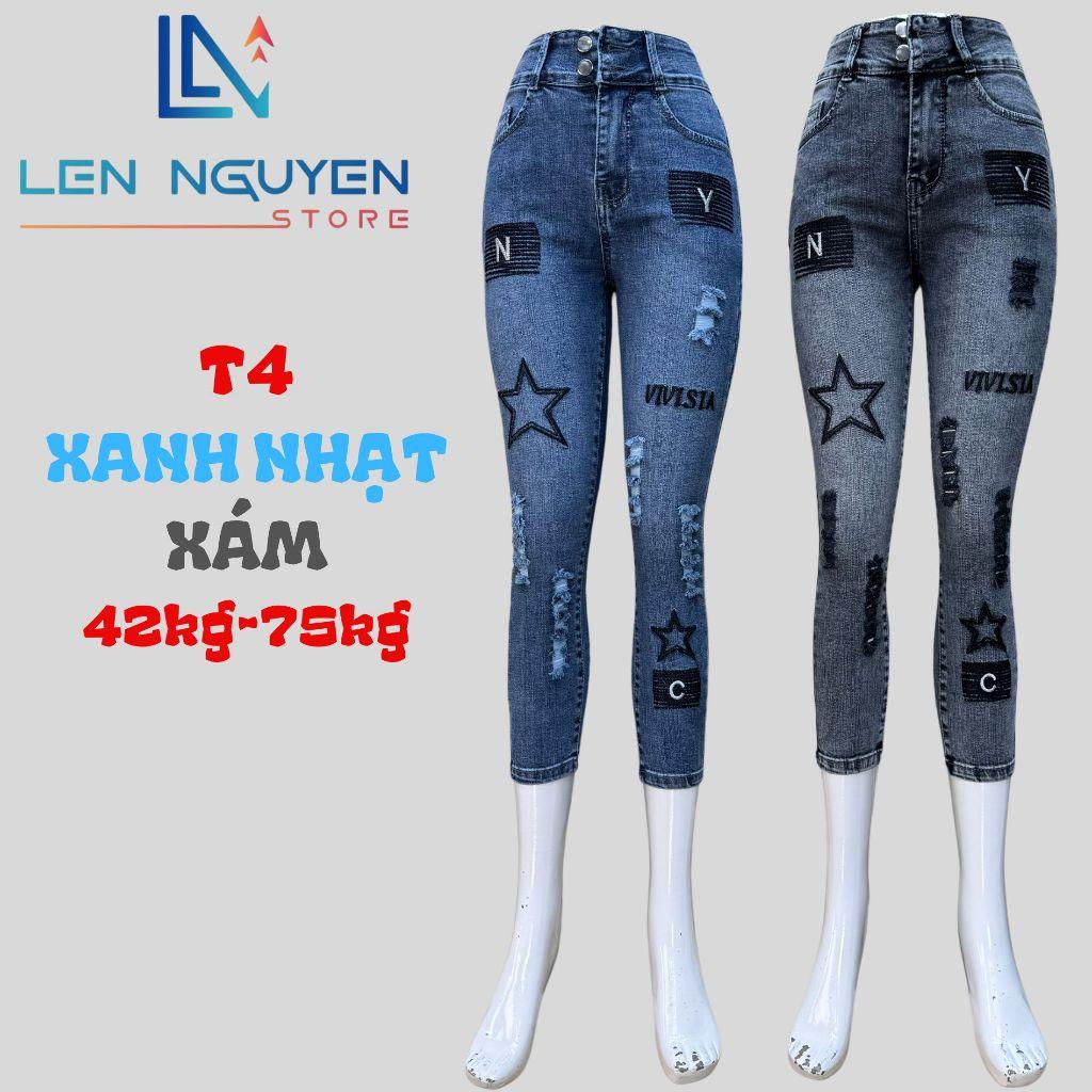 T4_Quần jean nữ, 9 tất, lưng cao, quần bò nữ dáng ôm, quần rin nữ có big size, cho 42kg đến 75kg,LEN NGUYEN STORE - Xám