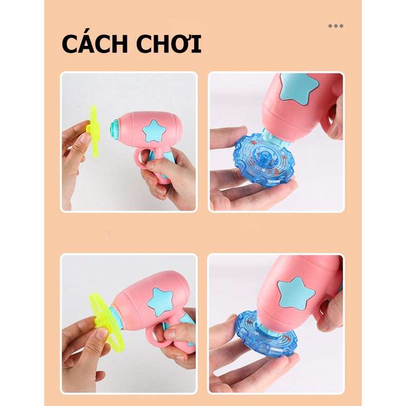 Đồ chơi súng bắn chong chóng KAVY đĩa bay phát sáng nhiều màu gồm 6 con quay tăng khả năng vận động vui chơi theo nhóm