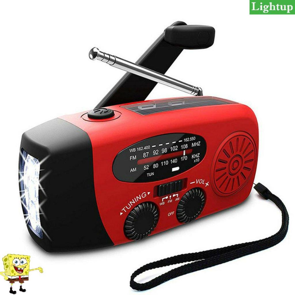 Đài FM/AM sạc năng lượng mặt trời hoặc bằng tay quay Dynamo, tích hợp Đèn pin LED