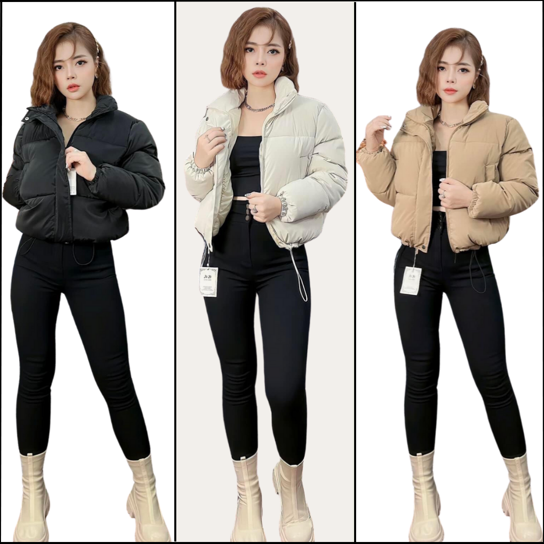 Ao phao nhung lì Phao Béo Dáng Ngắn Chần Bông Cao Cấp Siêu Nhẹ Siêu Ấm