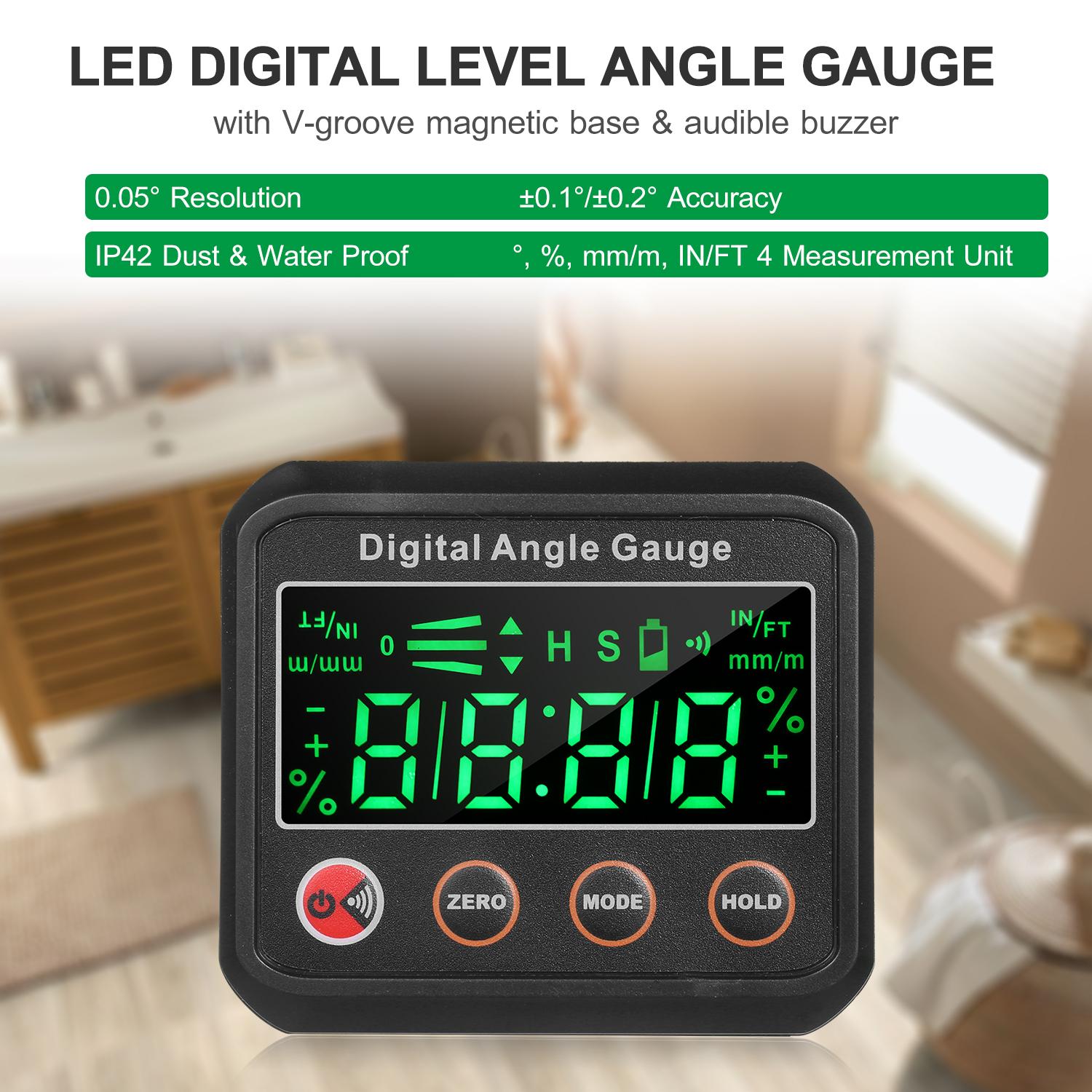 LED Digital Level Angle Gauge Angle Finder Inclinometer 2.7-inch Mini Level Box V-groove Magnetic Base with Audible