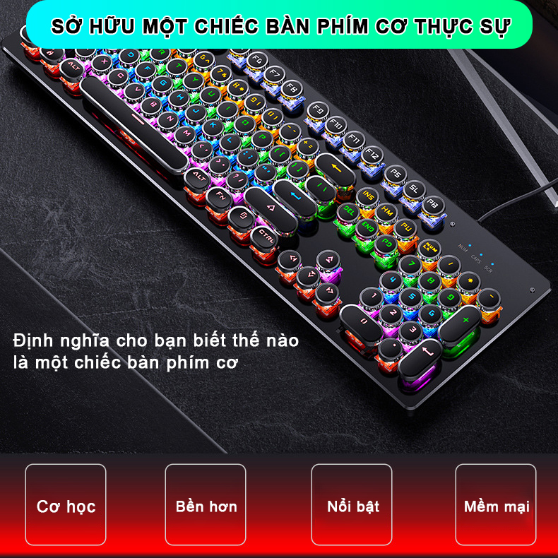 Bàn phím cơ gaming RGB SIDOTECH KZ4 dòng bàn phím máy tính chơi game trục cơ học thiết kế phím tròn lạ mắt độ nảy cao hành trình phím sâu, công thái học bàn phím cơ gaming full size có LED Marquee tuổi thọ 50 triệu lần bấm - Hàng Chính Hãng