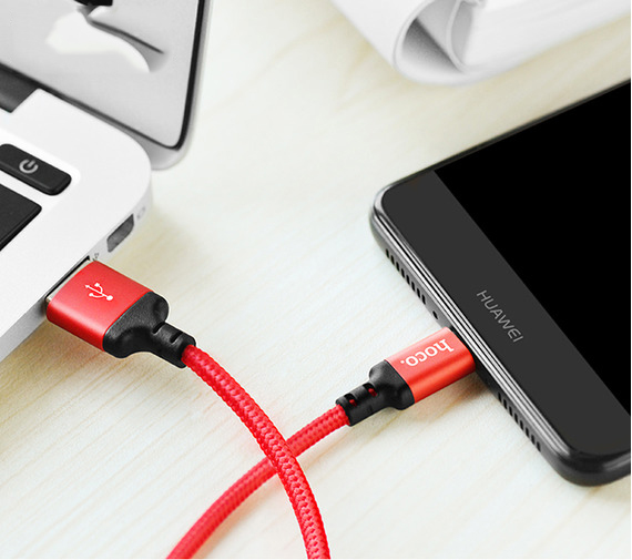 Hình ảnh Cáp sạc dây dù Hoco X14 dài 1M - cổng microUSB (Đỏ)- Hàng chính hãng