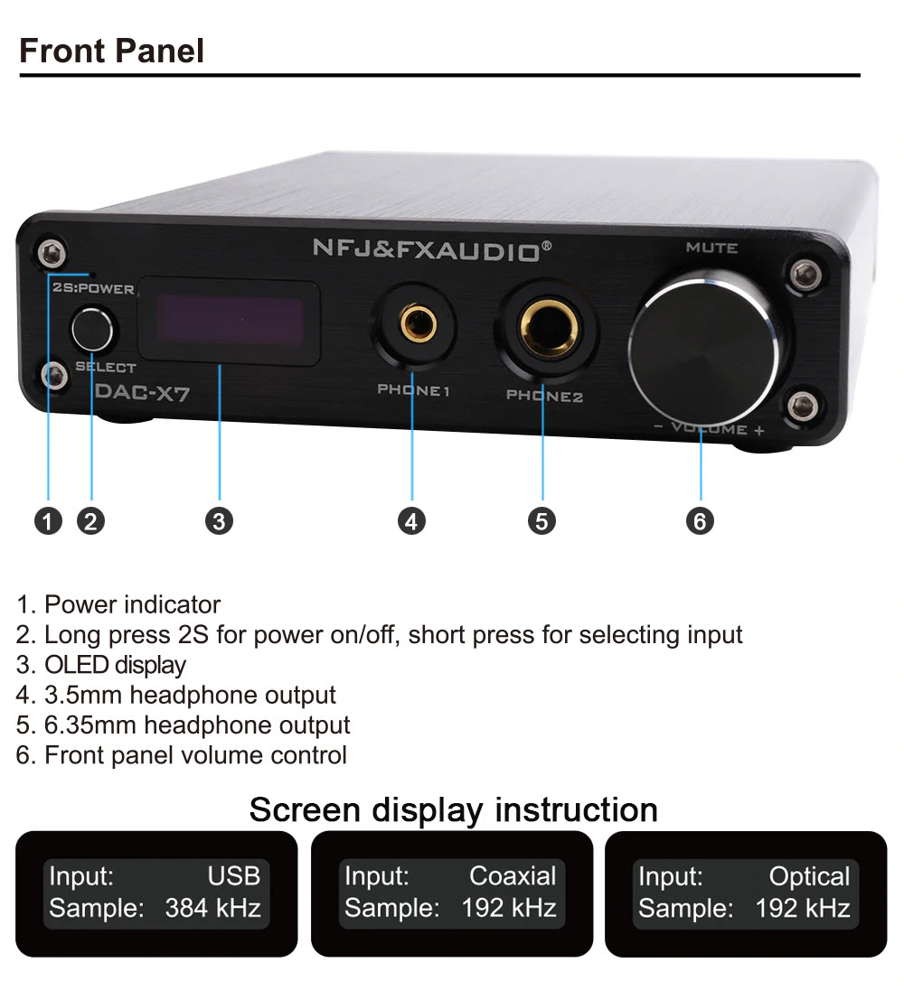 FX-AUDIO DAC-X7 - ĐẦU GIẢI MÃ DAC 384KHZ/32BIT DSD256 AnZ - Hàng Chính Hãng