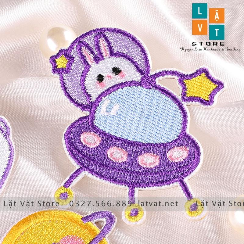 Bộ patch ủi quần áo THỎ TÍM TÁI 5 hình cực kì dễ thương, dán Vali, tủ lạnh, Sticker miếng dán quần áo