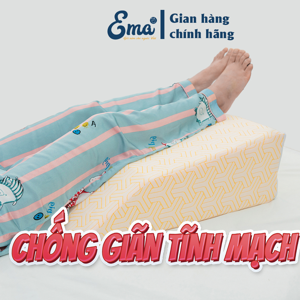 Gối Kê Chân Chống Giãn Tĩnh Mạch Chân Ema Thế Hệ Thứ 2 - Chiều Cao Chuẩn Y Tế - Bác Sĩ Khuyên Dùng - 60X50X20Cm Mặt Dốc