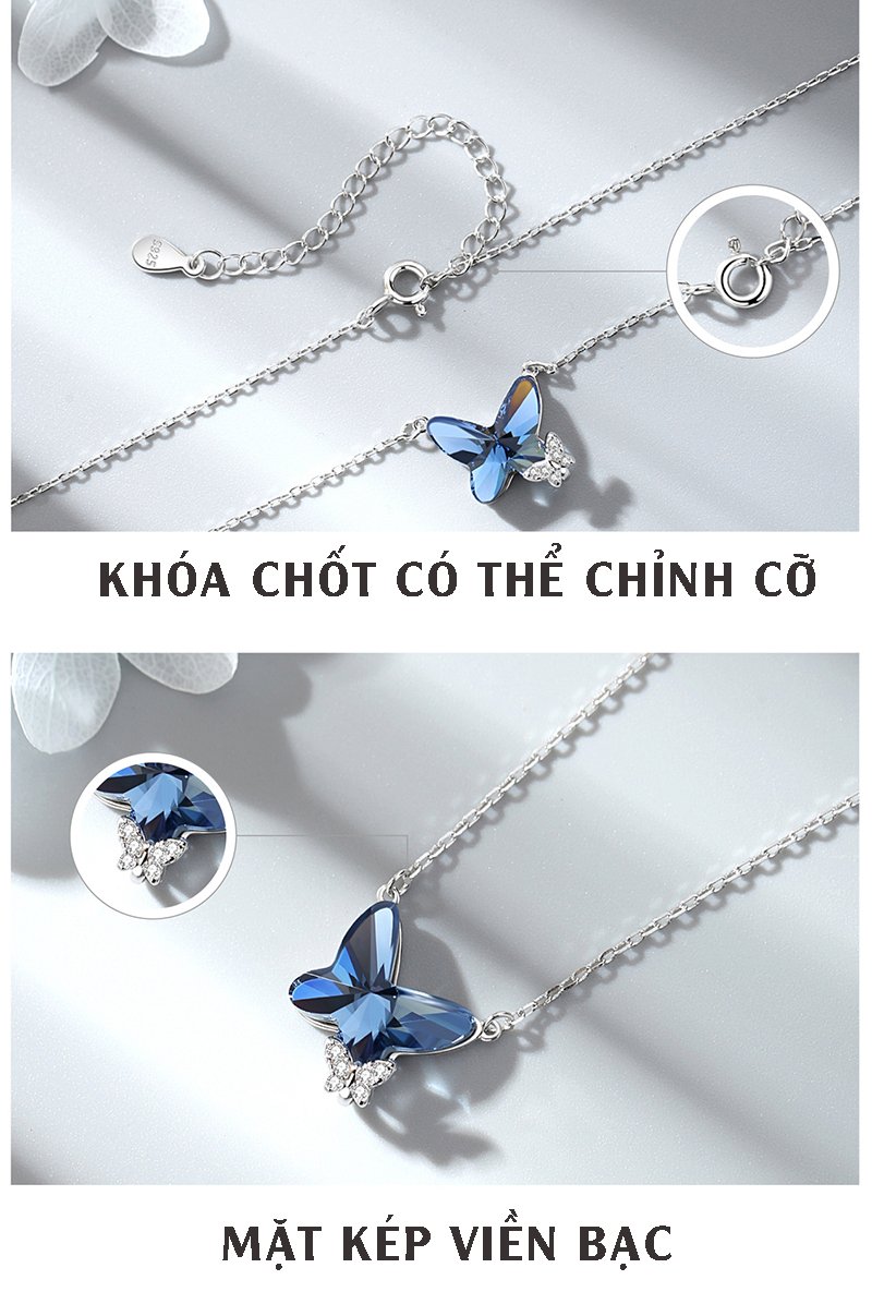 Dây Chuyền Nữ Bạc S925 Hình Con Bướm Mặt Đá Sapphire Xanh DB2564 - Bảo Ngọc Jewelry