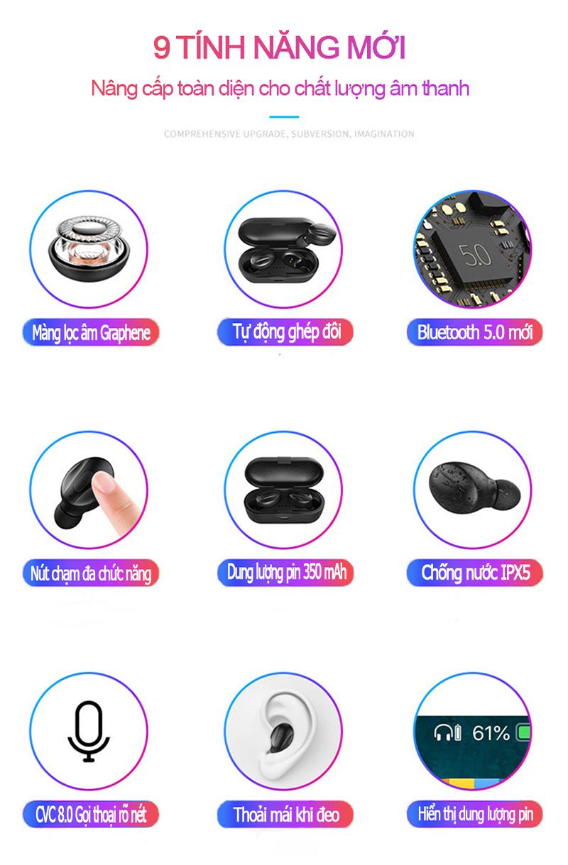 Ta nghe Bluetooth 5.0 chuẩn TWS - Âm bass mạnh mẽ pin siêu trâu đến 13h