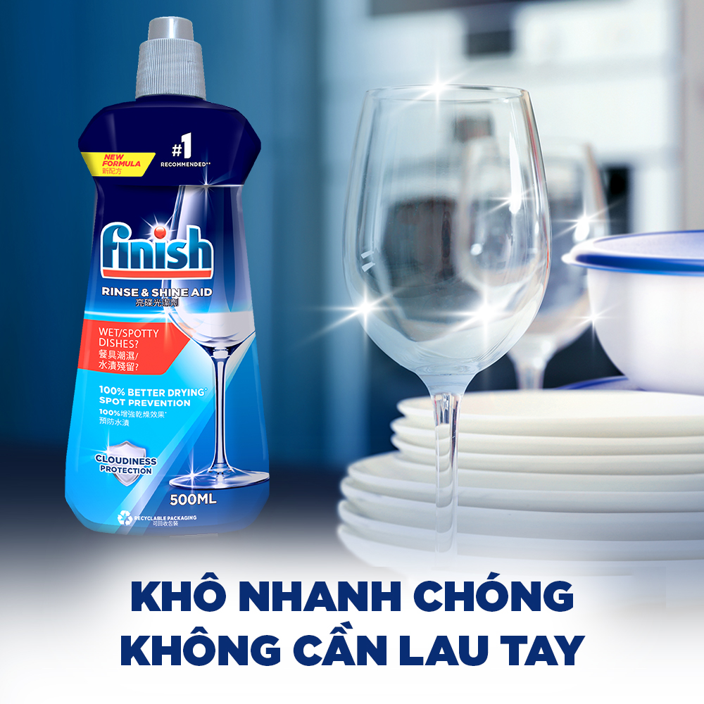 Combo 2 chai Nước Làm Bóng Chén Bát  Finish Rinse & Shine Aid - 500ML/chai