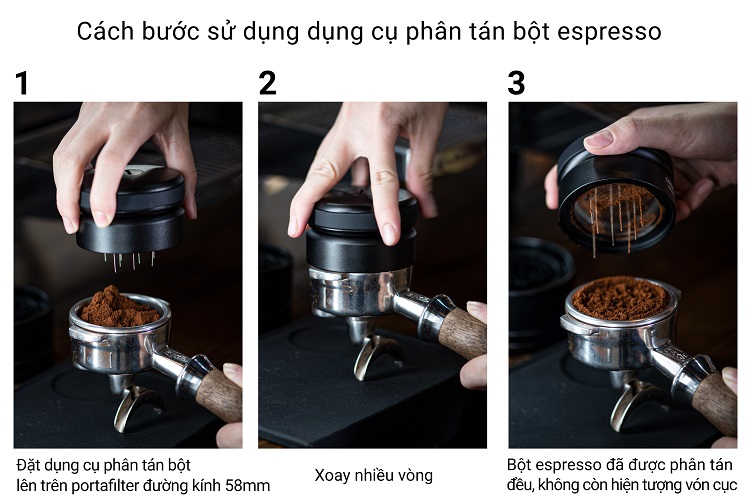 Dụng cụ phân tán bột cà phê sau khi xay dạng kim xoay CAFE DE KONA