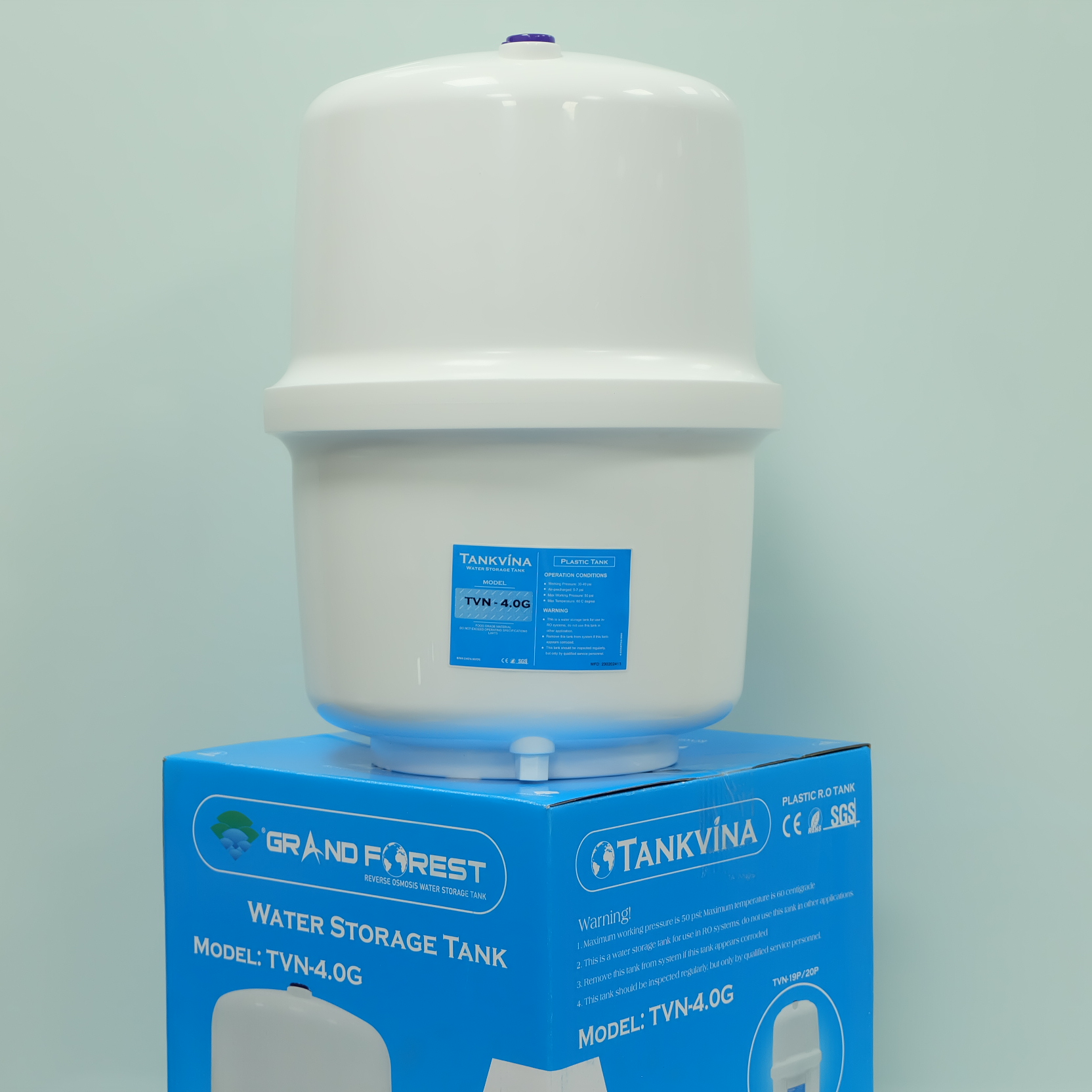 Bình áp máy lọc nước RO Tankvina 4G (10L), bao gồm van xả áp, van bảo vệ, cho tất cả máy lọc nước, Hàng chính hãng