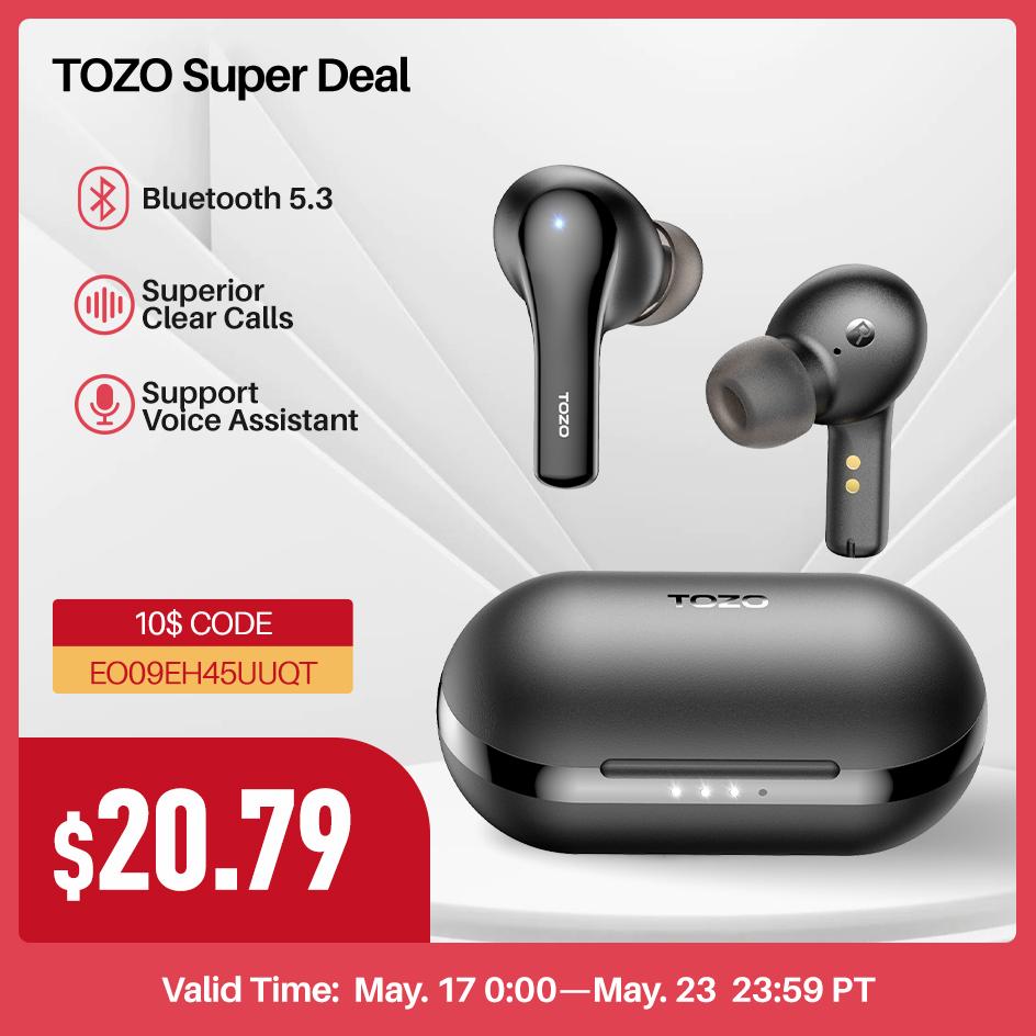 Tai nghe TOZO A2 Bluetooth 5.3, Tai nghe nhét tai không dây mini, Tai nghe nhét tai, Micrô tích hợp, Âm thanh sống động với hộp sạc Màu sắc: A2-Đen