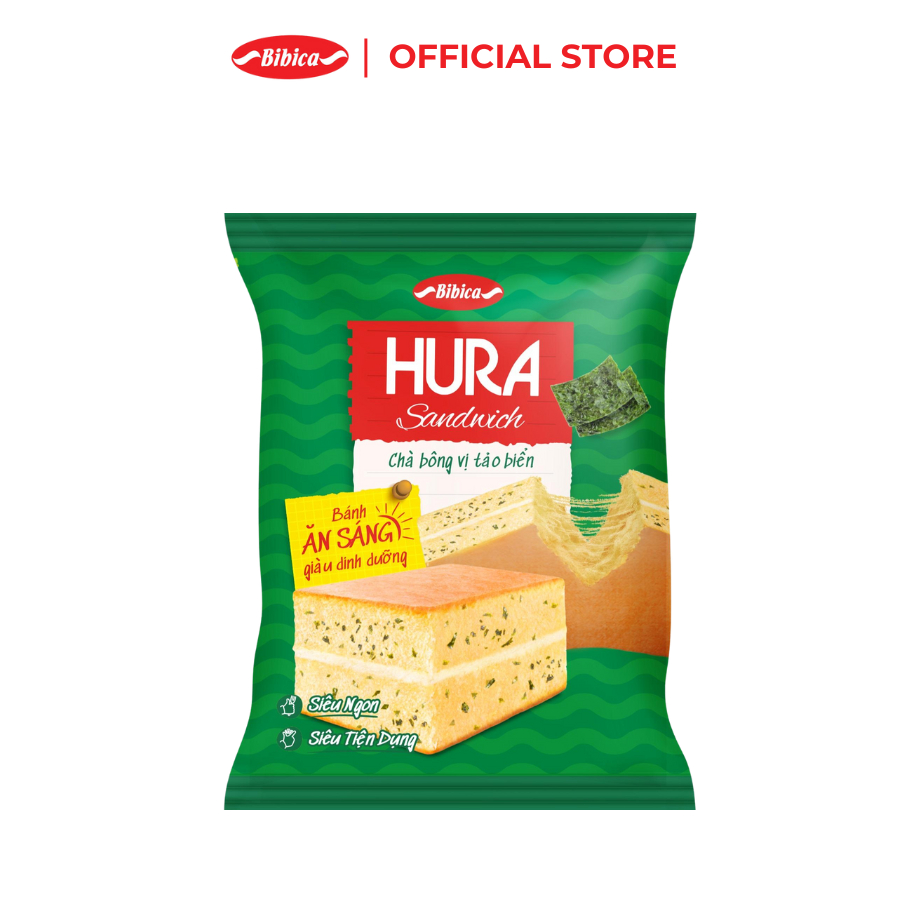 Bánh Hura Sandwich Chà Bông Vị Tảo Biển Bibica 40g - Bánh ăn sáng dinh dưỡng siêu ngon &amp; tiện lợi