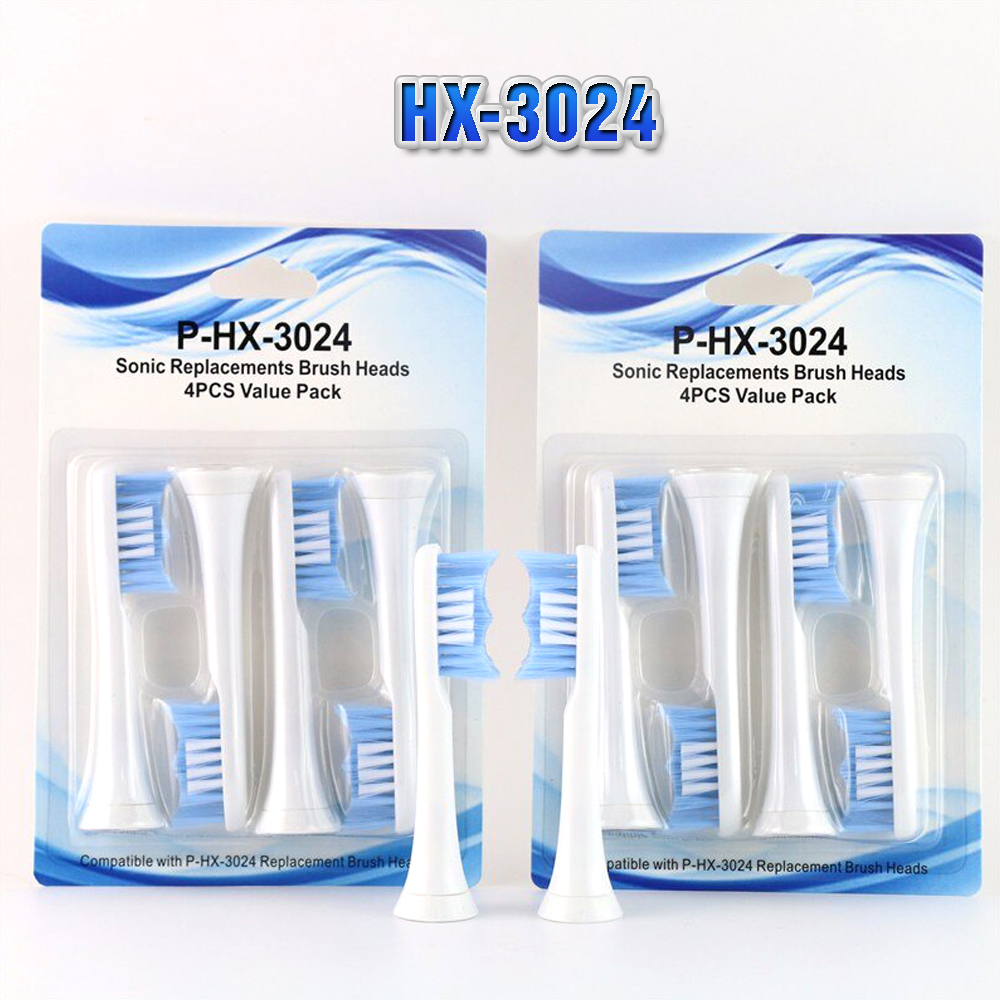 Bộ 4 đầu bàn chải đánh răng điện HX-3024 cho máy Philips Sonicare HX3, HX6, HX7, HX8, HX9, R, FlexCare +, FlexCare, HealthyWhite, HydroClean, EasyClean, DiamondClean-Cho răng sáng bóng, tẩy các vết ố